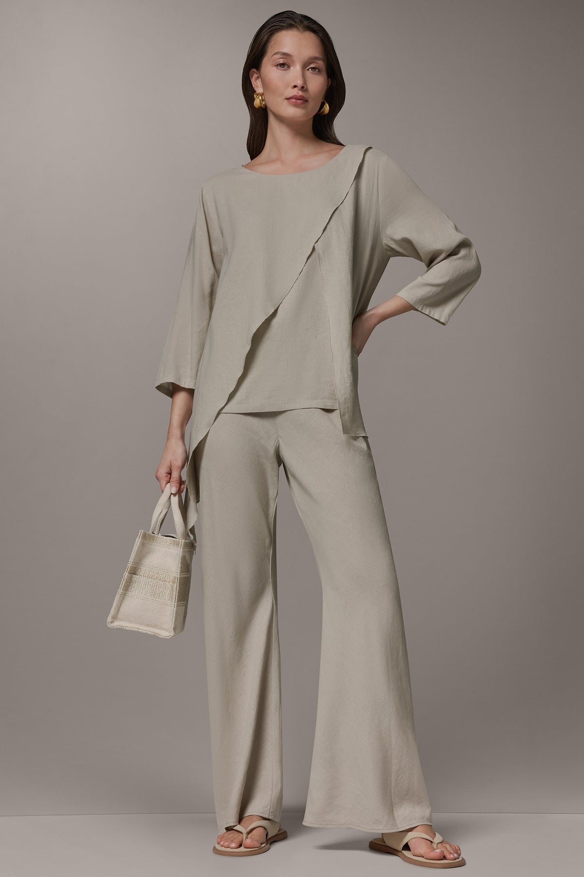 3/4 SLEEVE OVERLAY BLOUSE - Sandstone