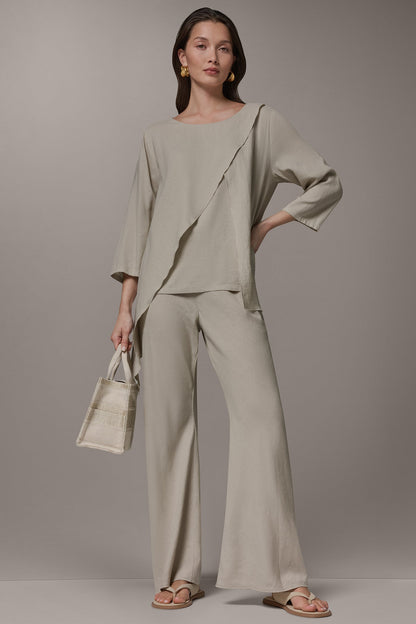 3/4 SLEEVE OVERLAY BLOUSE - Sandstone