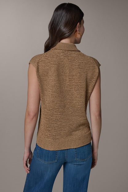 SLEEVELESS POLO SWEATER - Fawn