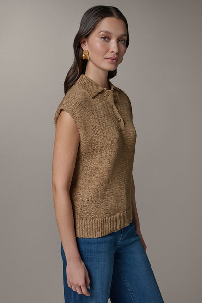 SLEEVELESS POLO SWEATER - Fawn