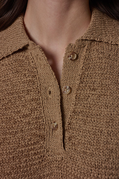 SLEEVELESS POLO SWEATER - Fawn