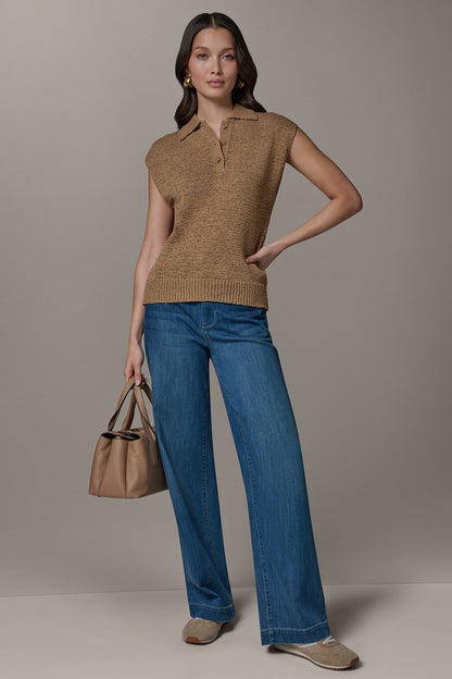 SLEEVELESS POLO SWEATER - Fawn