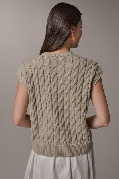 SLEEVELESS CABLE KNIT VEST - Sandstone