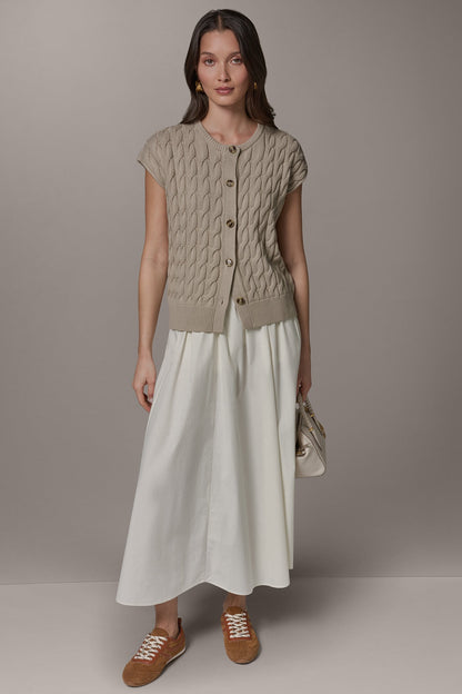 SLEEVELESS CABLE KNIT VEST - Sandstone