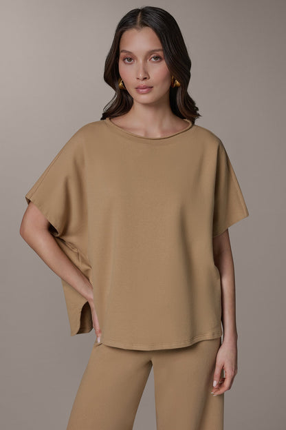 SHORT SLEEVE BOATNECK PULLOVER - Fawn