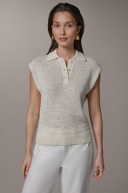 SLEEVELESS POLO SWEATER - Cream