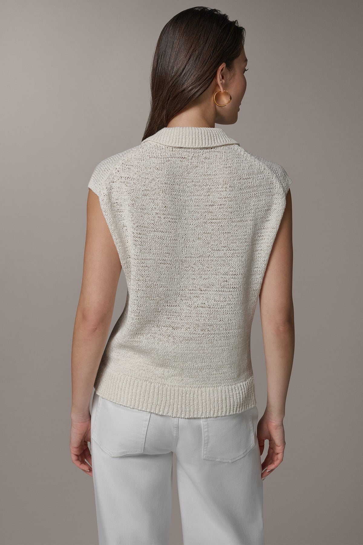 SLEEVELESS POLO SWEATER - Cream