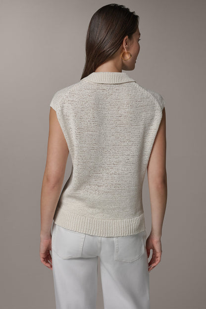 SLEEVELESS POLO SWEATER - Cream