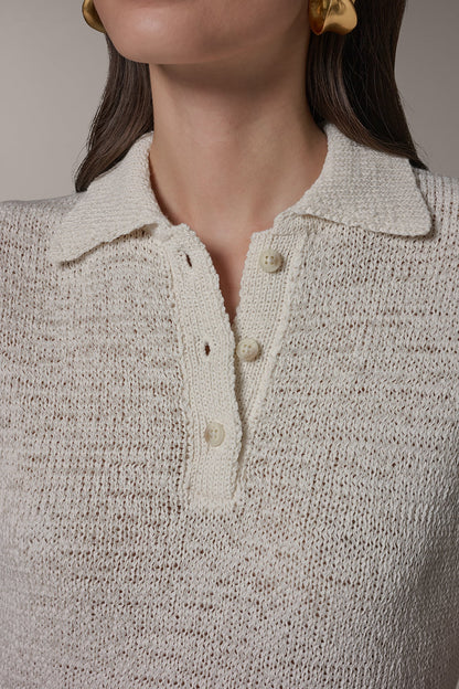 SLEEVELESS POLO SWEATER - Cream