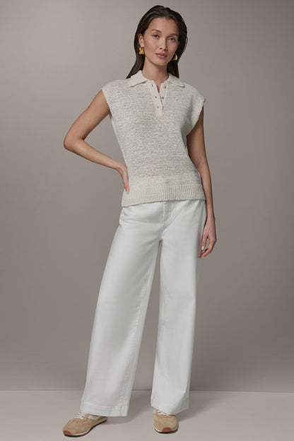 SLEEVELESS POLO SWEATER - Cream