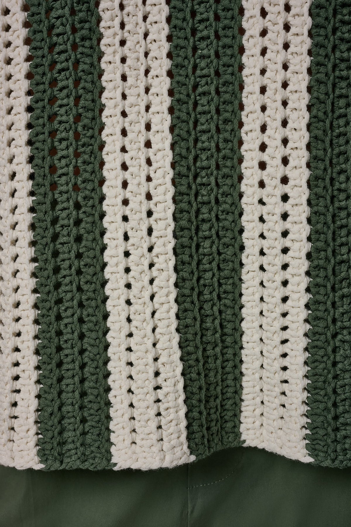 ELBOW SLEEVE POINTELLE STRIPE SWEATER - Verde/Cream