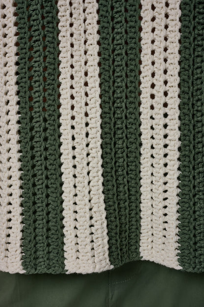 ELBOW SLEEVE POINTELLE STRIPE SWEATER - Verde/Cream