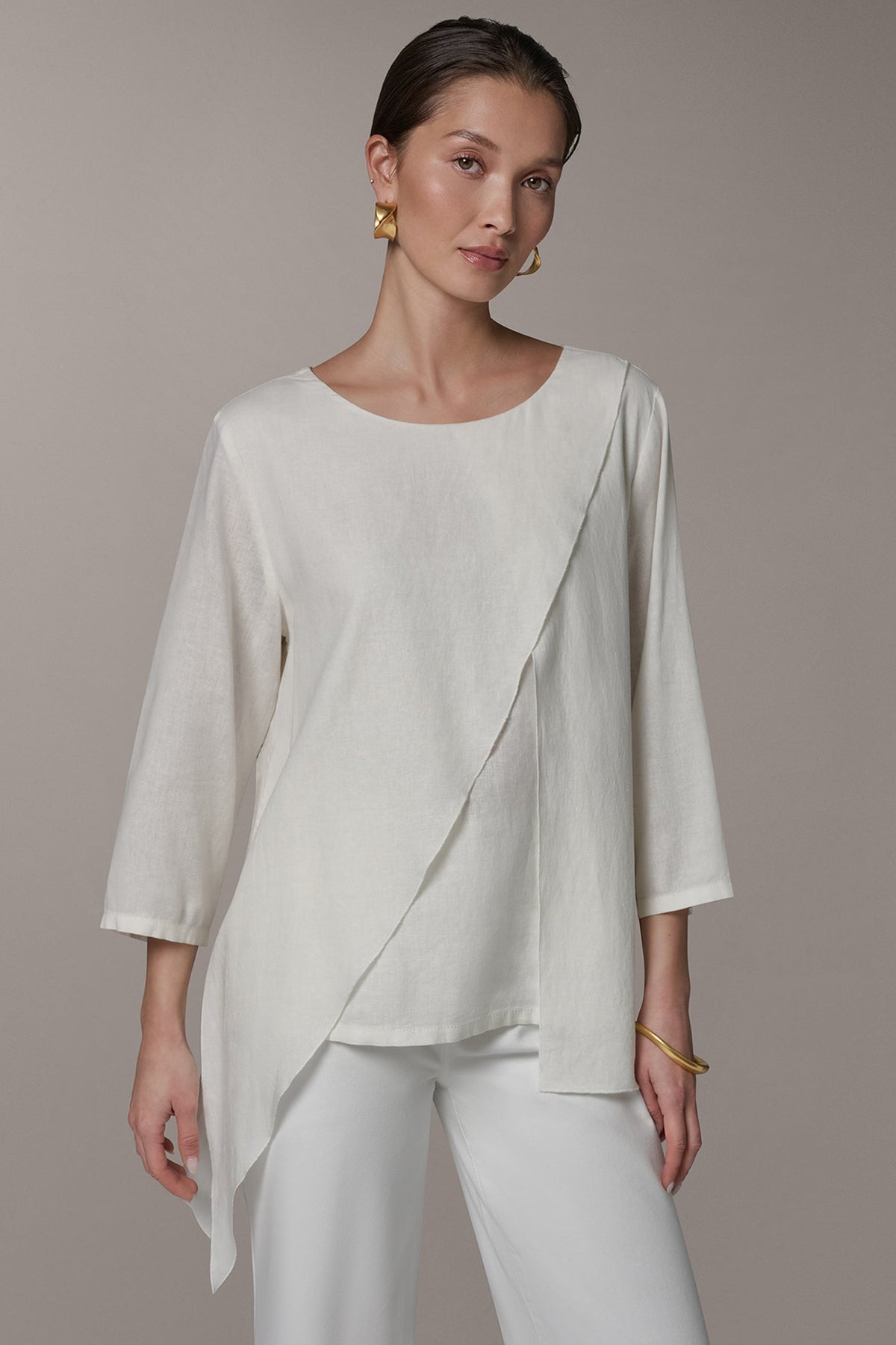 3/4 SLEEVE OVERLAY BLOUSE - Cream
