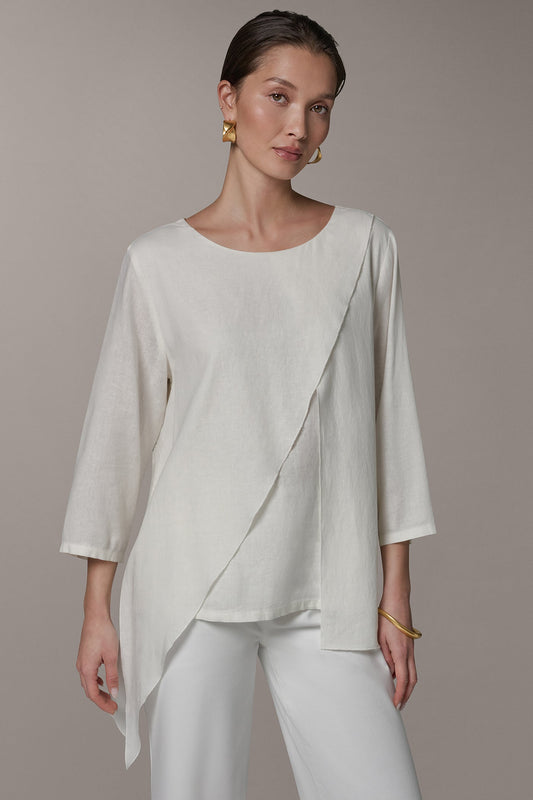 3/4 SLEEVE OVERLAY BLOUSE - Cream