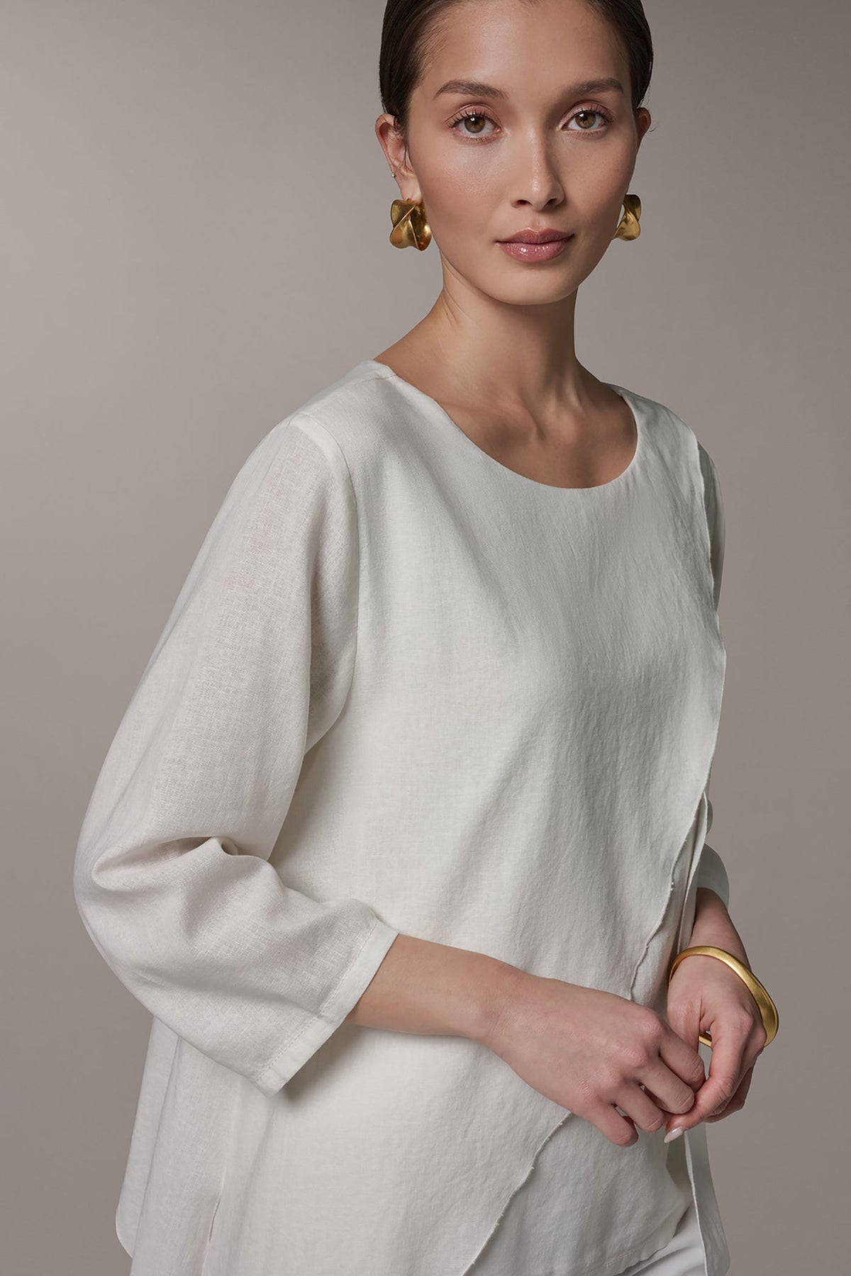 3/4 SLEEVE OVERLAY BLOUSE - Cream