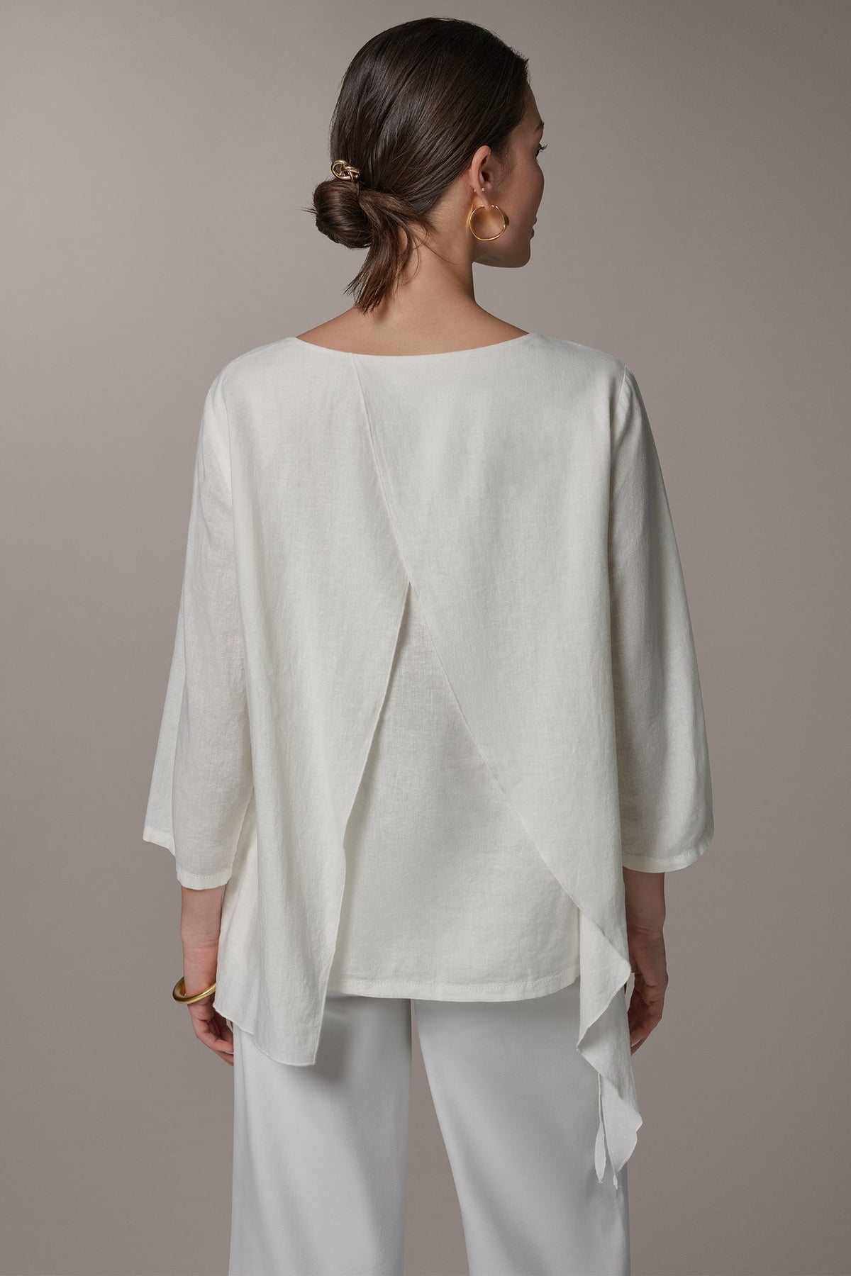 3/4 SLEEVE OVERLAY BLOUSE - Cream