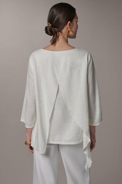 3/4 SLEEVE OVERLAY BLOUSE - Cream