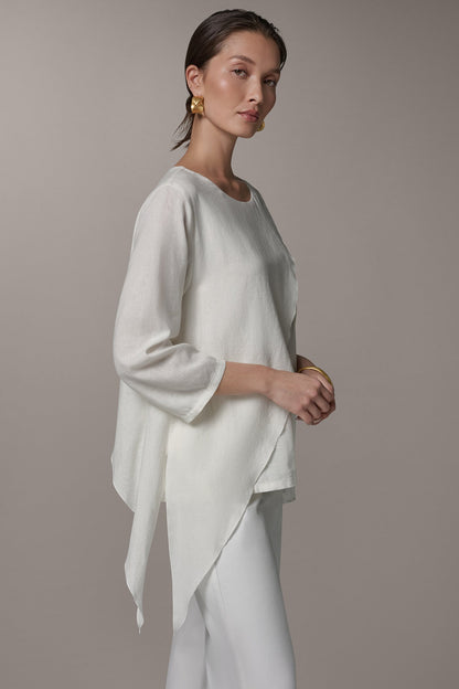 3/4 SLEEVE OVERLAY BLOUSE - Cream