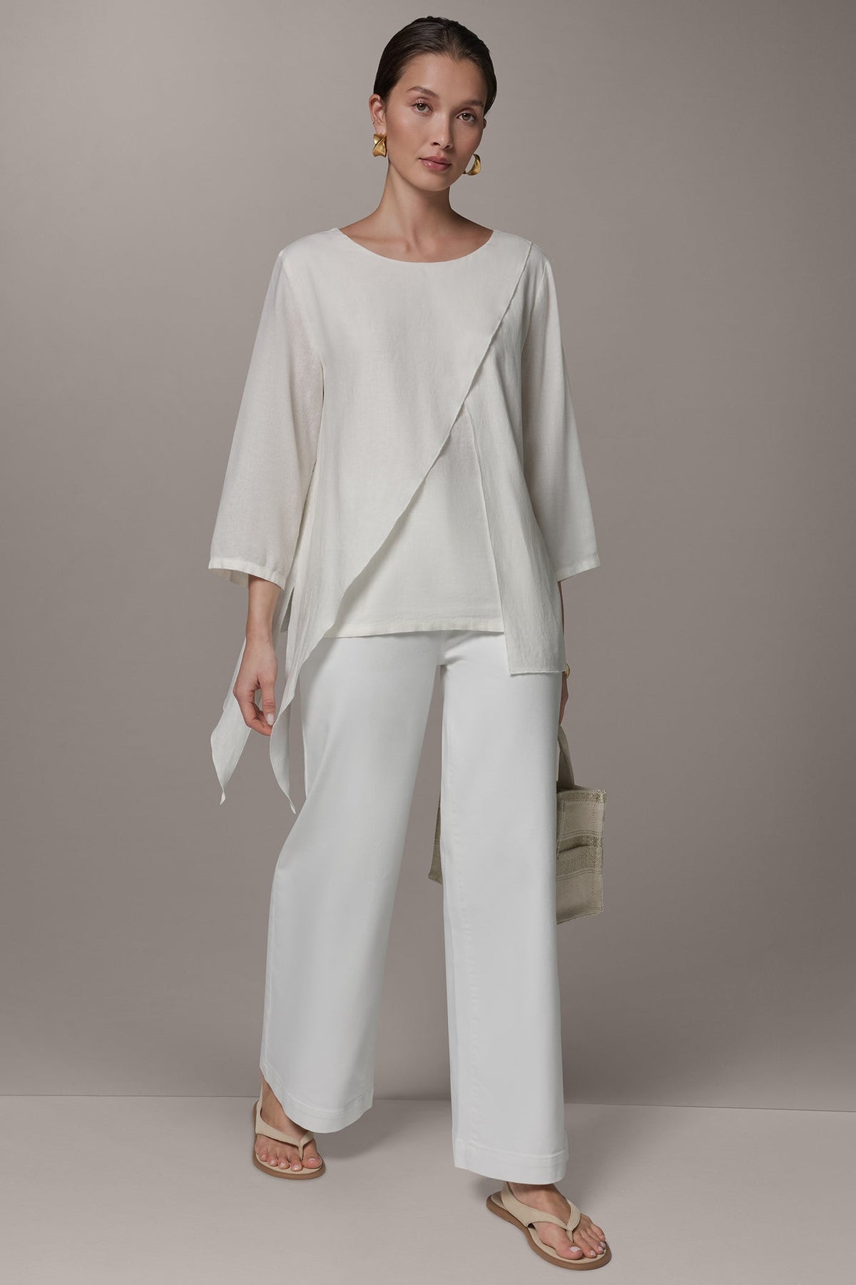 3/4 SLEEVE OVERLAY BLOUSE - Cream