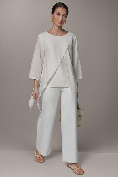 3/4 SLEEVE OVERLAY BLOUSE - Cream