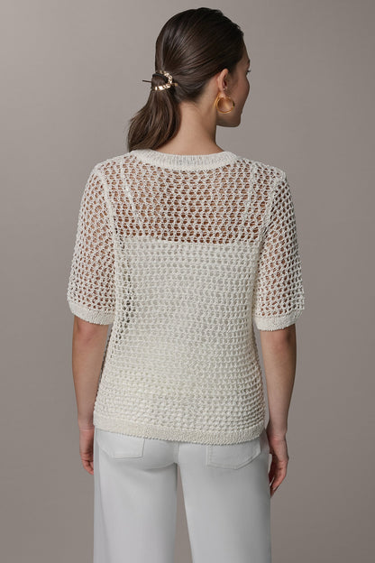 SHORT SLEEVE OPEN STITCH SWEATER - Cream