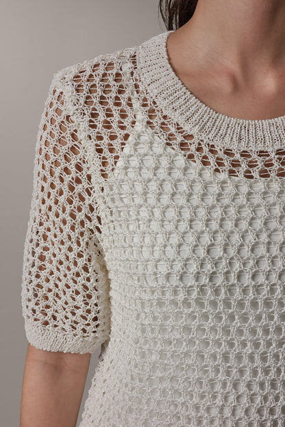 SHORT SLEEVE OPEN STITCH SWEATER - Cream