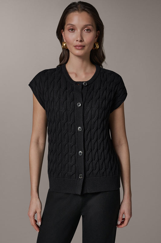 SLEEVELESS CABLE KNIT VEST - Black
