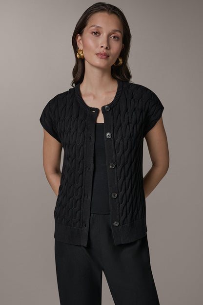 SLEEVELESS CABLE KNIT VEST - Black
