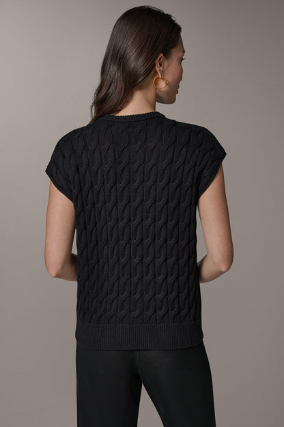 SLEEVELESS CABLE KNIT VEST - Black