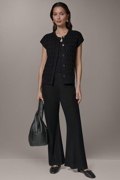 SLEEVELESS CABLE KNIT VEST - Black
