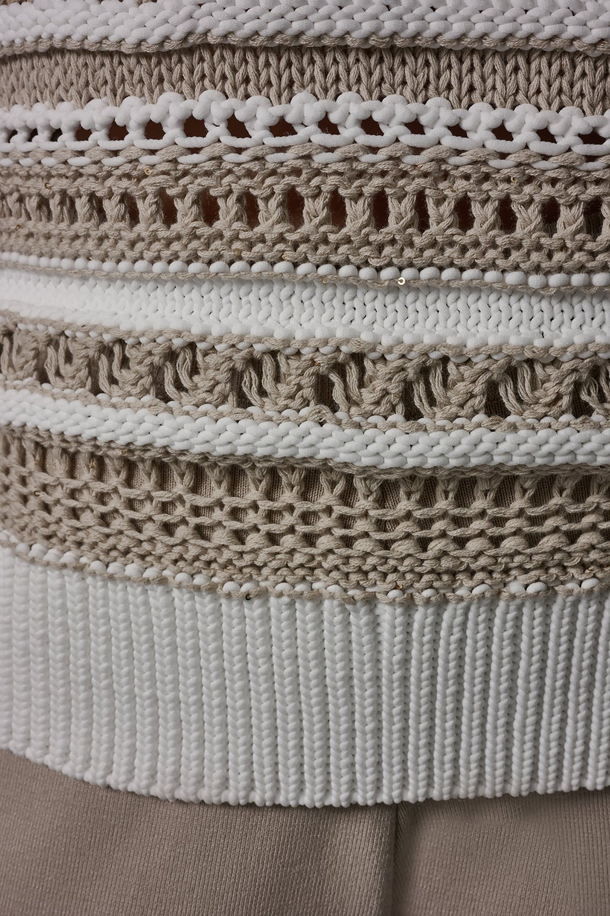 SLEEVELESS STRIPE FRINGE SEQUIN SWEATER - Cream/Sandstone
