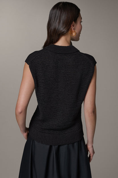 SLEEVELESS POLO SWEATER - Black