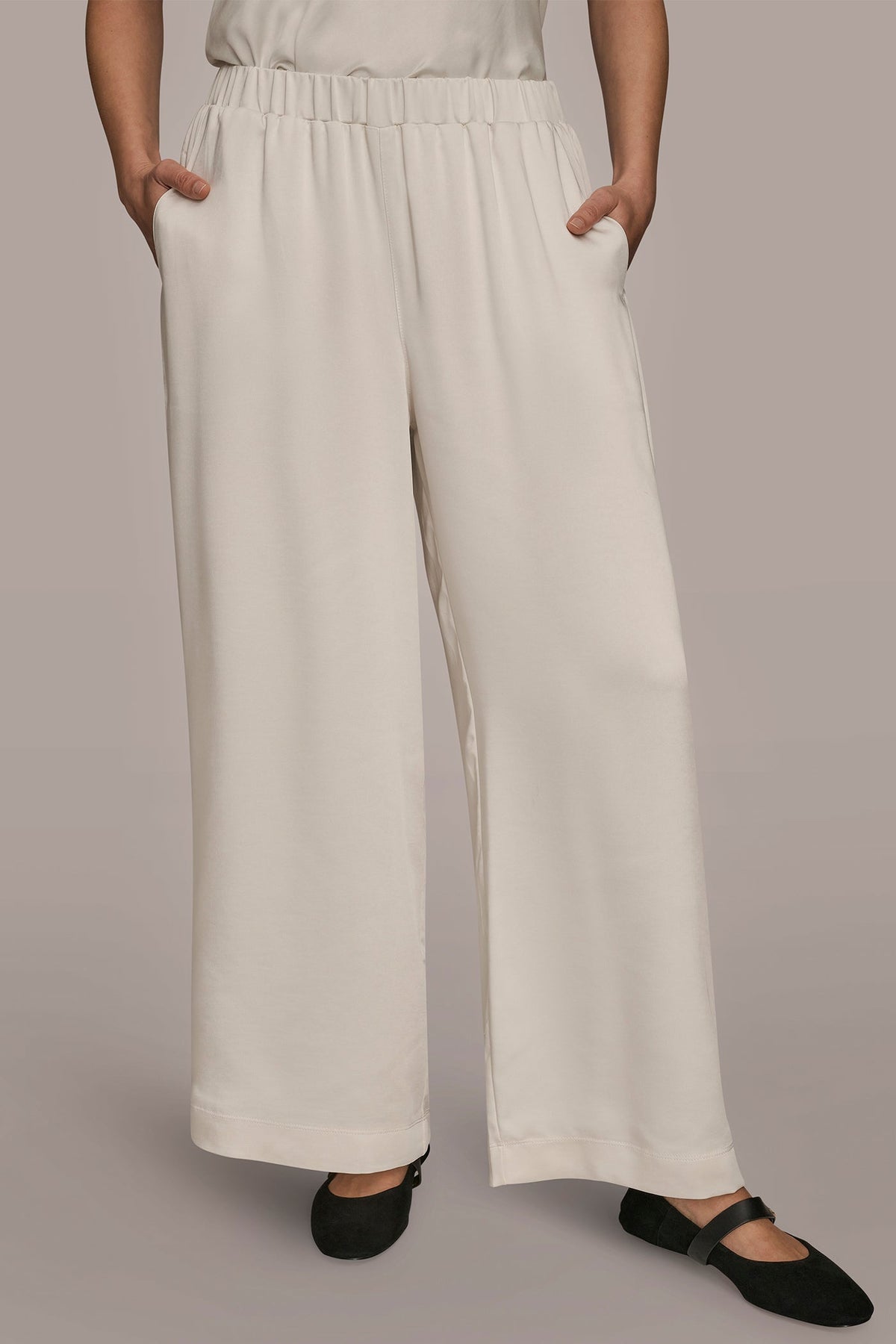SATIN MID-RISE RELAXED PANT - CREAM