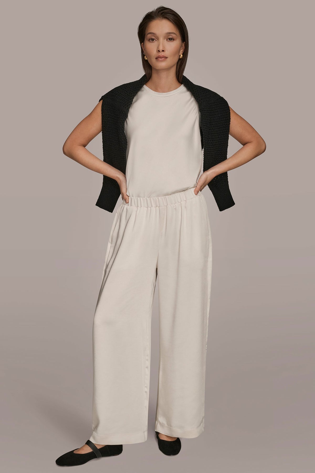 SATIN MID-RISE RELAXED PANT - CREAM