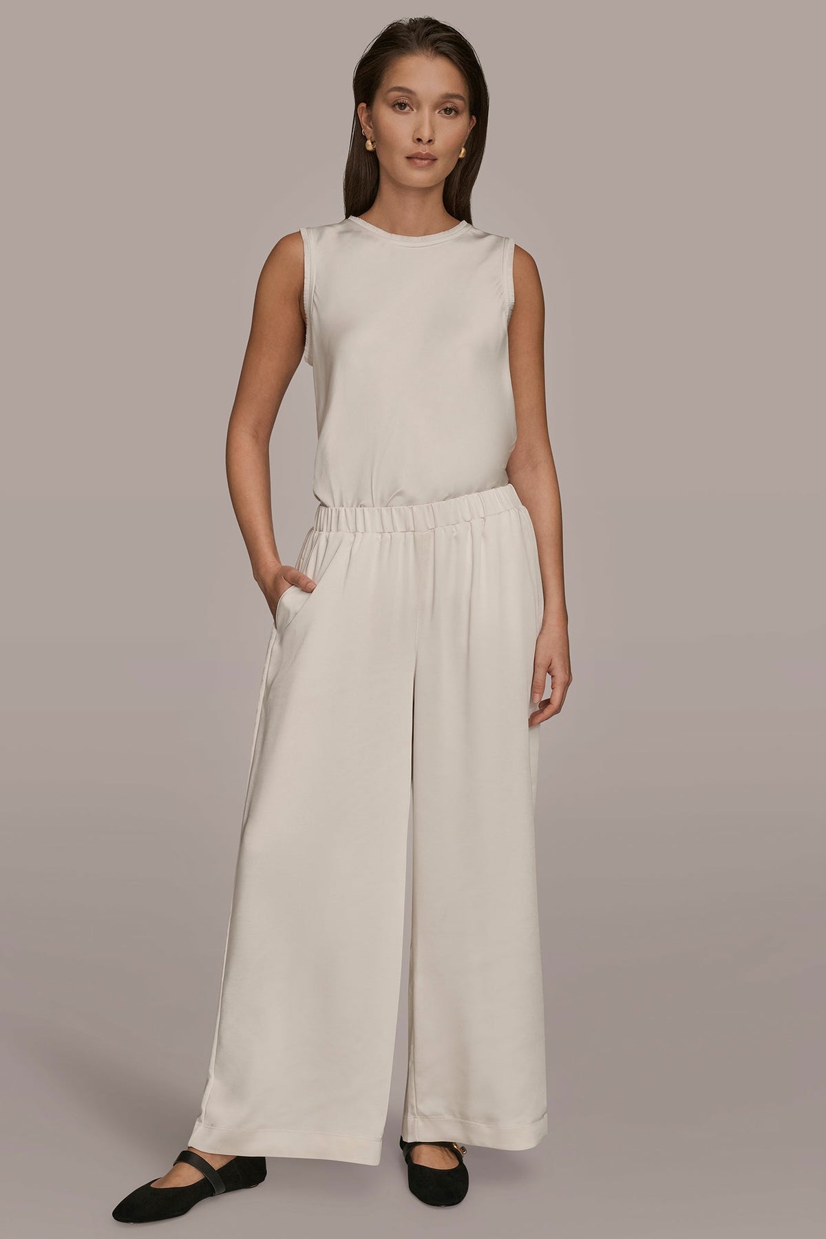 SATIN MID-RISE RELAXED PANT - CREAM