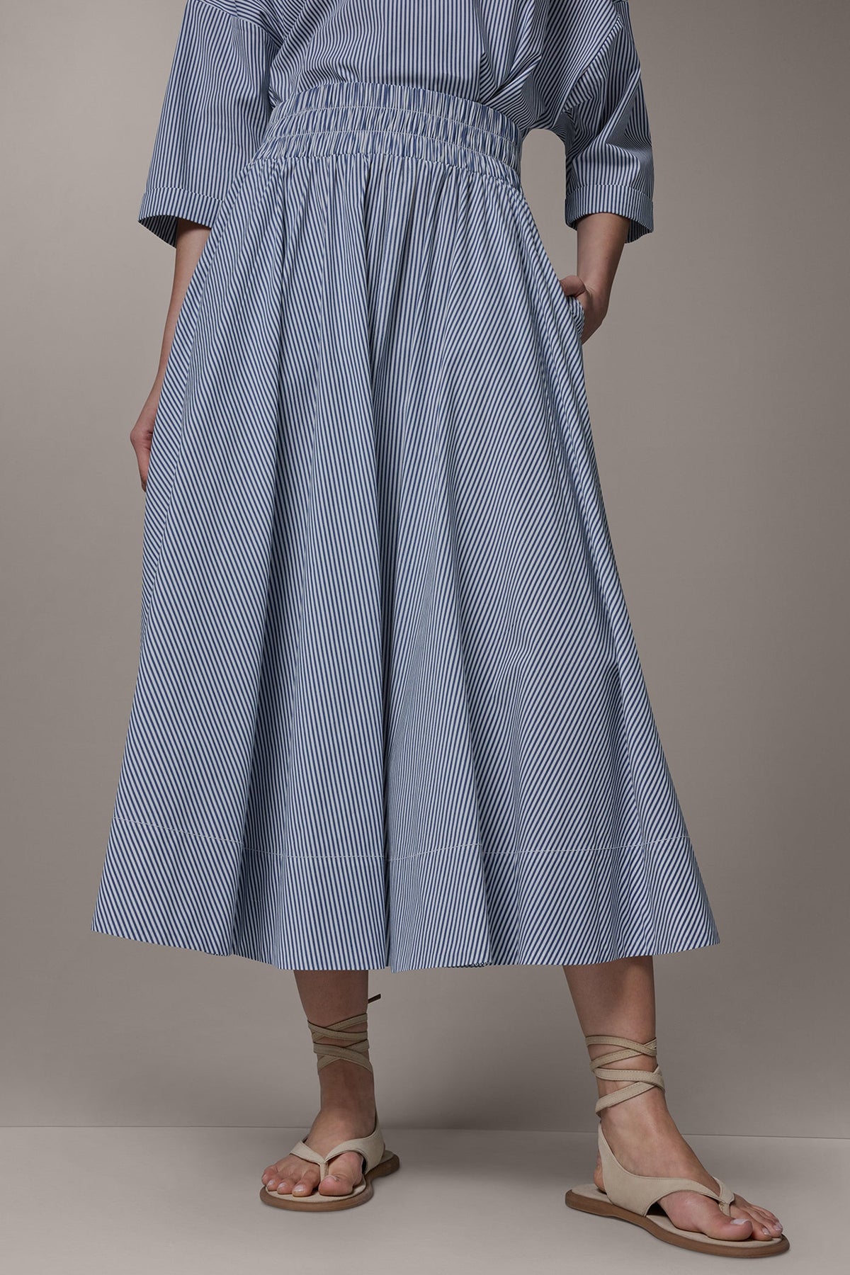 STRIPE MAXI A-LINE SKIRT - Nightfall/Cream