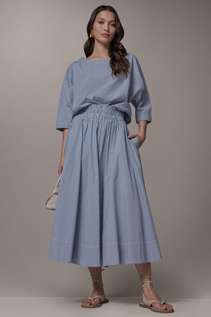 STRIPE MAXI A-LINE SKIRT - Nightfall/Cream
