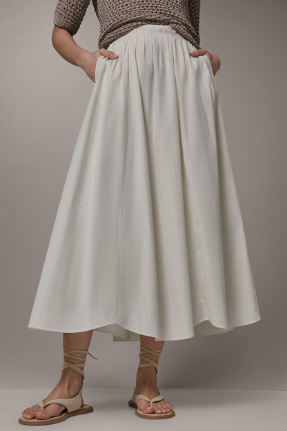 PINSTRIPE MIDI A-LINE SKIRT - Cream Pinstripe Combo