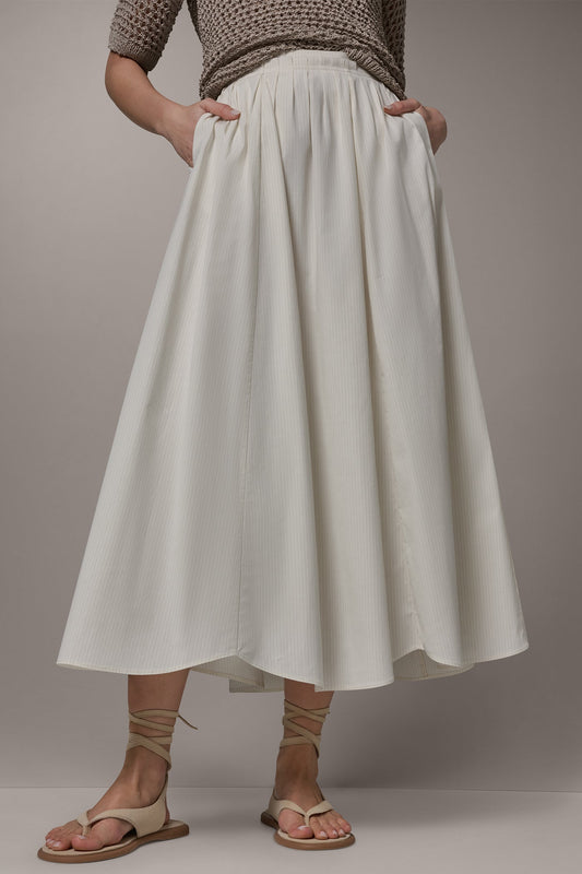 PINSTRIPE MIDI A-LINE SKIRT - Cream Pinstripe Combo