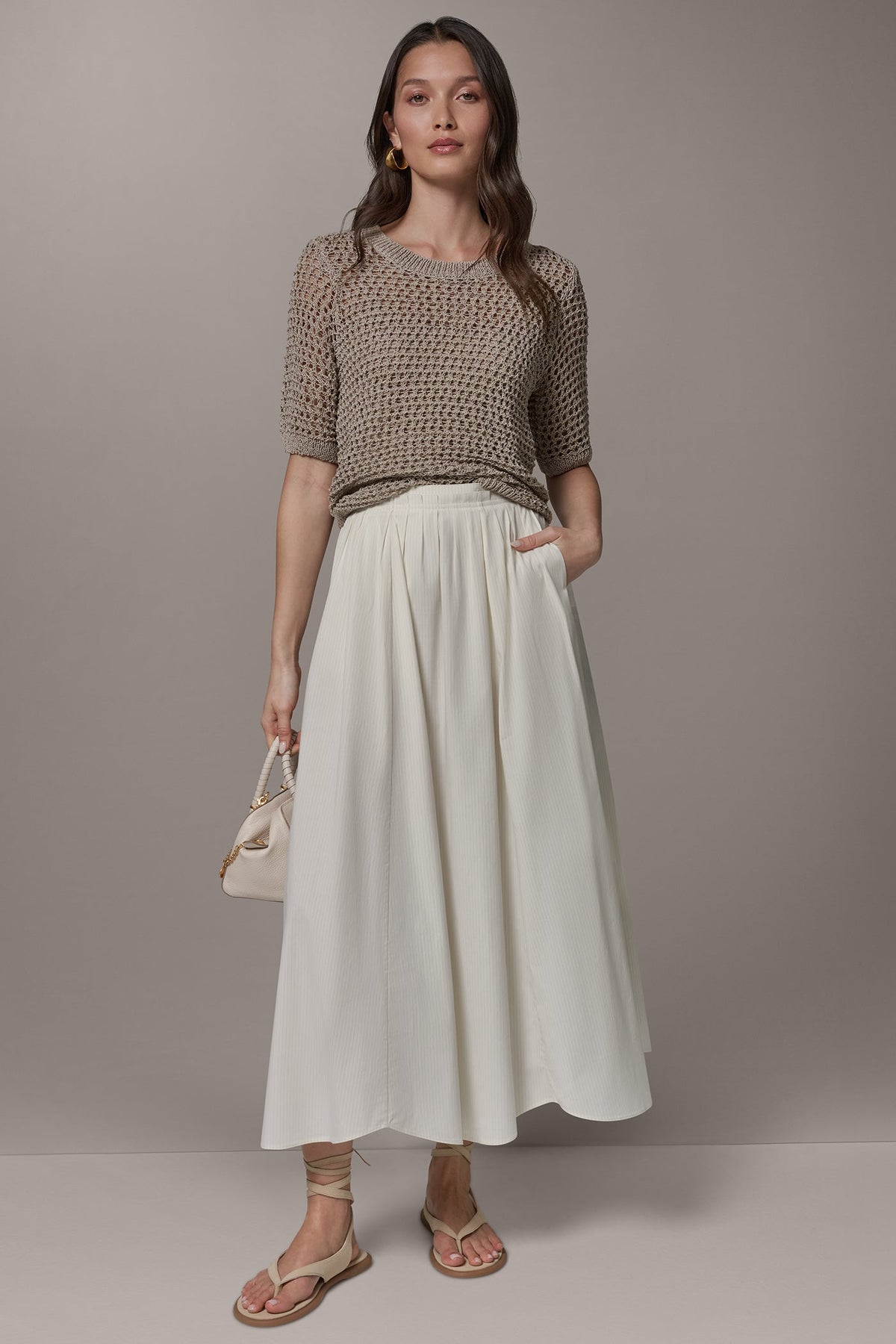 PINSTRIPE MIDI A-LINE SKIRT - Cream Pinstripe Combo