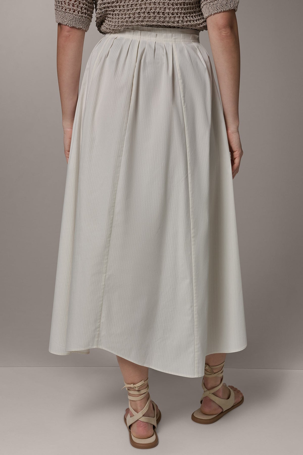 PINSTRIPE MIDI A-LINE SKIRT - Cream Pinstripe Combo