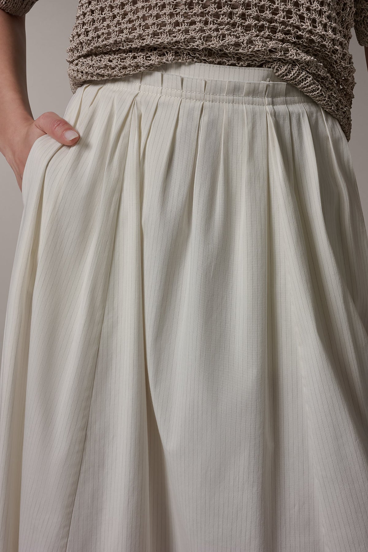 PINSTRIPE MIDI A-LINE SKIRT - Cream Pinstripe Combo