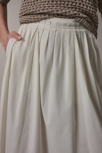 PINSTRIPE MIDI A-LINE SKIRT - Cream Pinstripe Combo