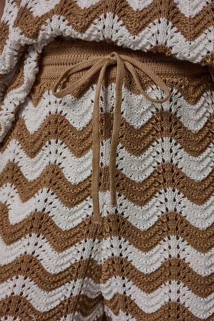 HIGH-RISE POINTELLE STRIPE SHORT - Fawn/Cream