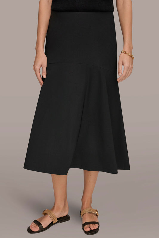 THE MODERN TRAVEL MIDI HI-LOW TRUMPET SKIRT - Black