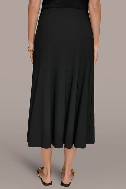 THE MODERN TRAVEL MIDI HI-LOW TRUMPET SKIRT - Black