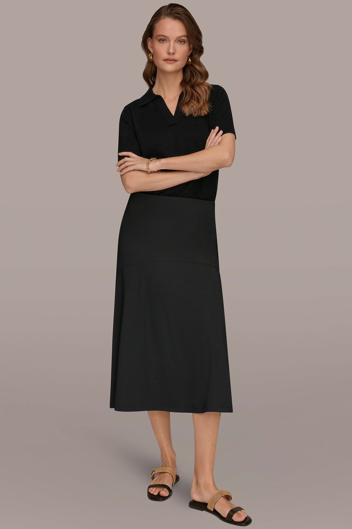 THE MODERN TRAVEL MIDI HI-LOW TRUMPET SKIRT - Black