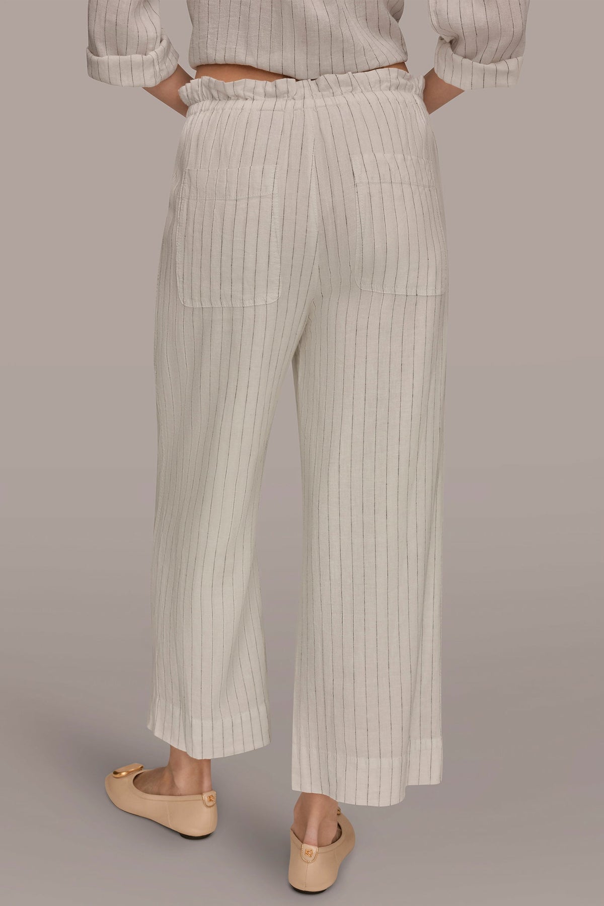 LINEN HIGH-RISE PINSTRIPED PAPERBAG PANT - Cream/Black