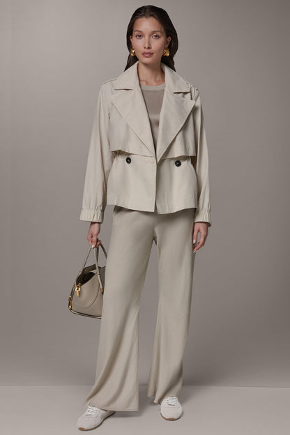 LONG SLEEVE DOUBLE BREASTED TRENCH JACKET - Sandstone