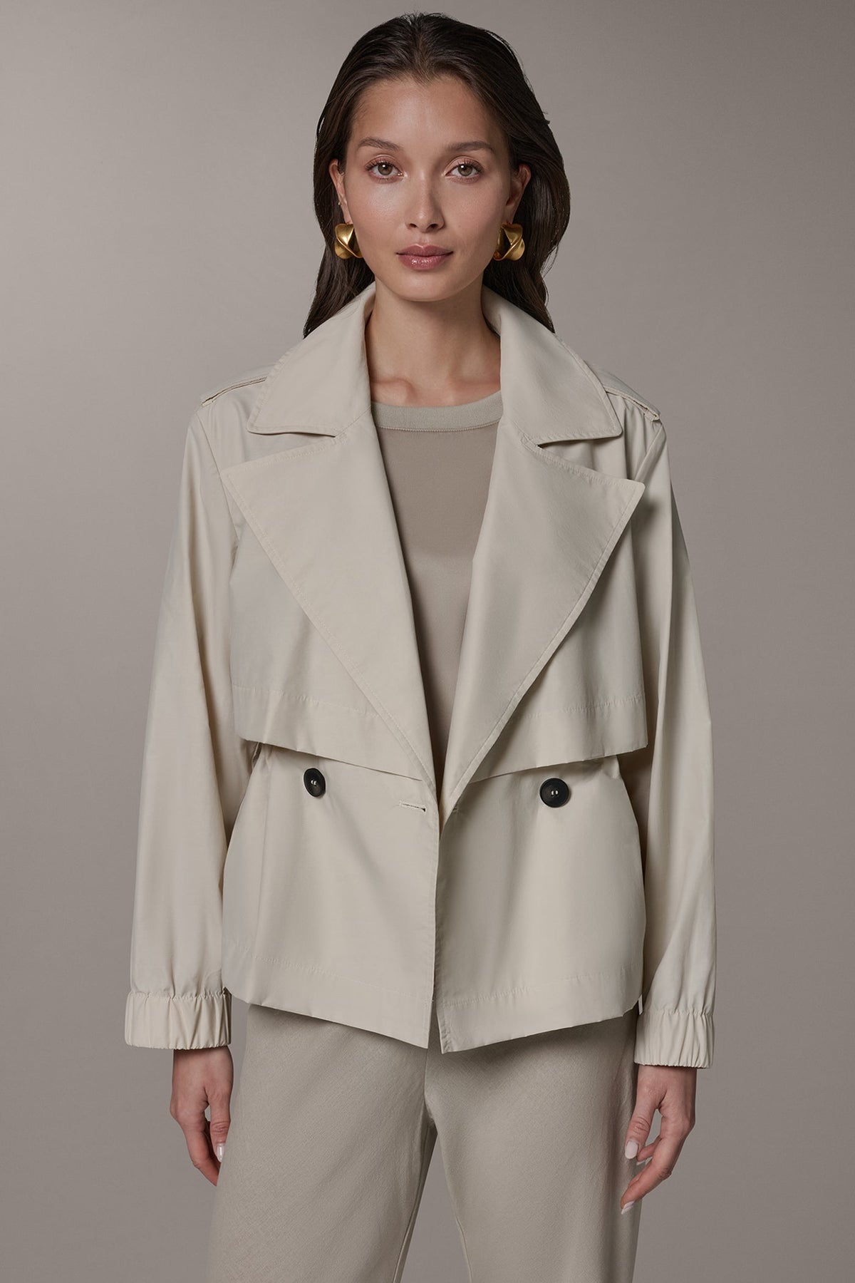 LONG SLEEVE DOUBLE BREASTED TRENCH JACKET - Sandstone